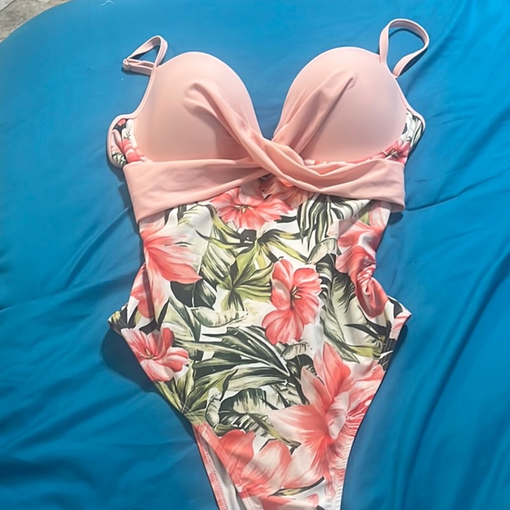 Floral One Piece Swimwear in Pink and Green